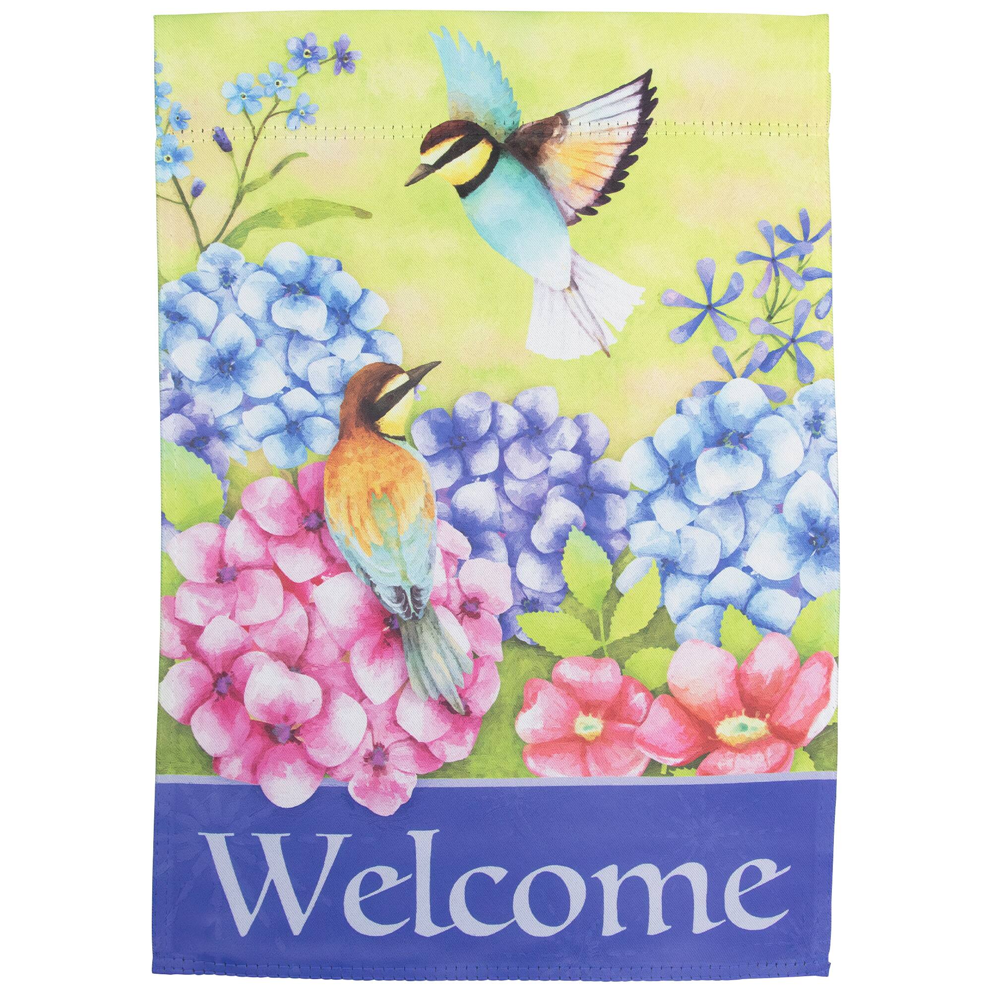 Welcome Floral Hummingbird Outdoor Garden Flag 12.5" x 18"